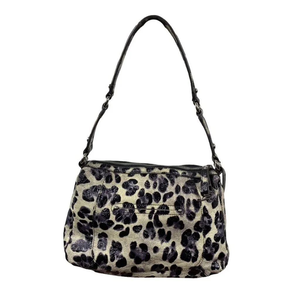 B. Makowsky Shiny Leopard Print Genuine Leather Satchel Handbag Purse - Picture 2 of 16